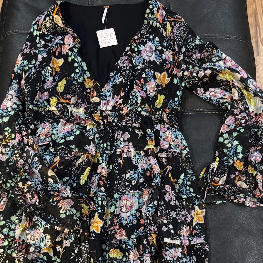 FP Movement by Free People Floral Long Sleeve Dress - Black, Pink, Yellow
